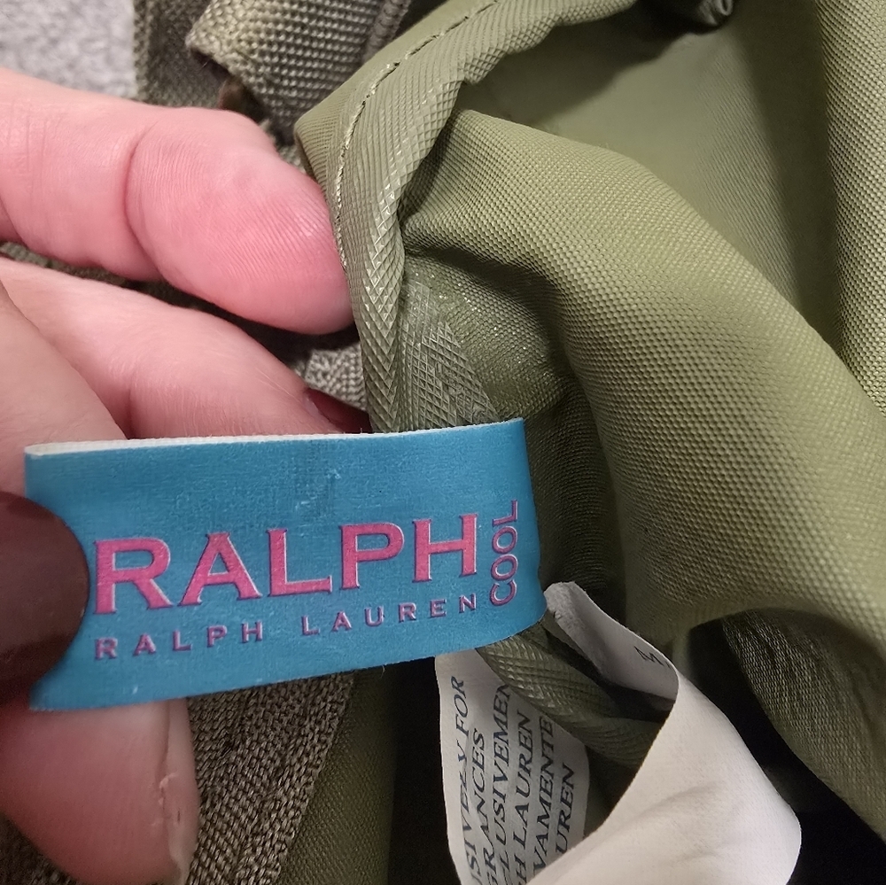 Ralph Lauren Messenger Bag Army Green Canvas Pink Stripes Travel Vacation - Picture 13 of 13